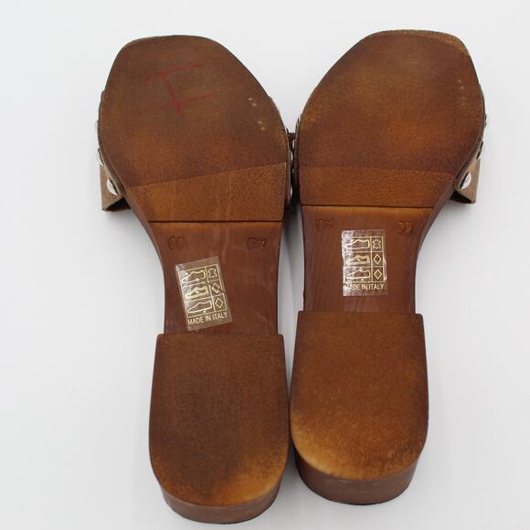 Anthropologie Wood Clog Sandals 39 Womens 8.5 Brown Suede Block Heel Buckle Y2K - Picture 7 of 8